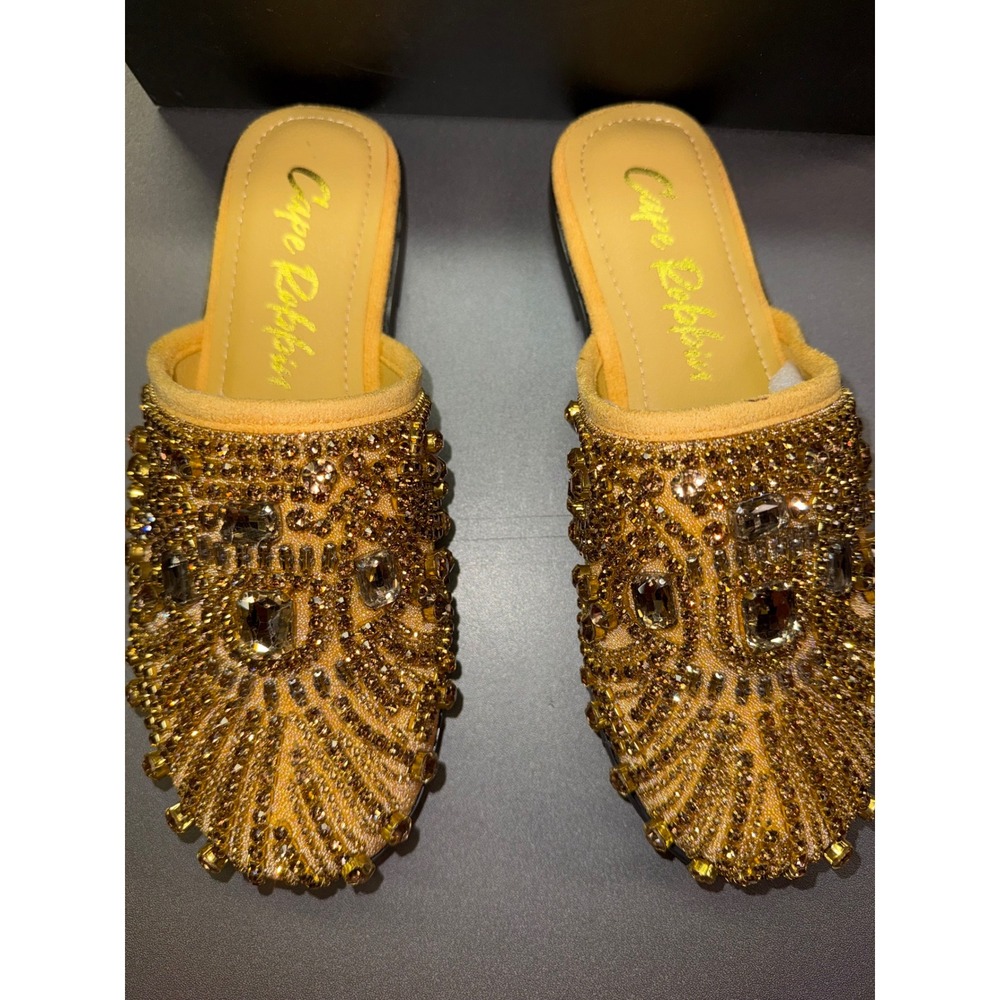 Cape Robbin Yellow‎ Rhinestone Embellished Mule Flats Gold Crystal Slides Size 6
